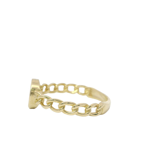 14KT Gold Ring Women's Mini Light Weight White CZ Stones Round Cluster Center with Curb Link Band