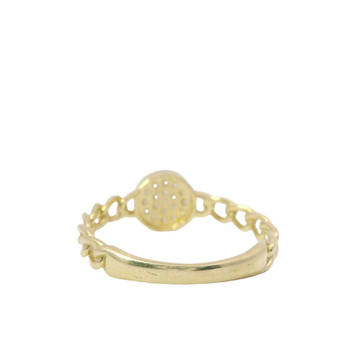 14KT Gold Ring Women's Mini Light Weight White CZ Stones Round Cluster Center with Curb Link Band