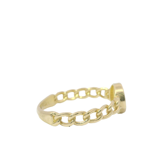 14KT Gold Ring Women's Mini Light Weight White CZ Stones Round Cluster Center with Curb Link Band