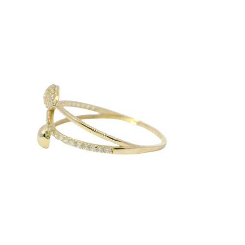 14KT Gold Ring Women's Light Weight White CZ Stone Split Tear Drop Bypass Band