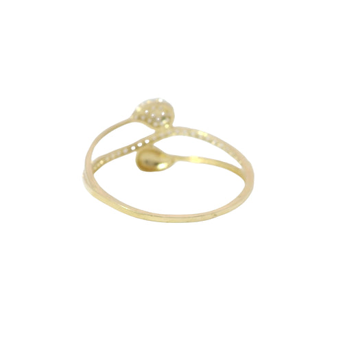 14KT Gold Ring Women's Light Weight White CZ Stone Split Tear Drop Bypass Band