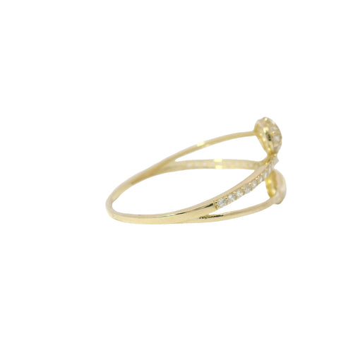 14KT Gold Ring Women's Light Weight White CZ Stone Split Tear Drop Bypass Band