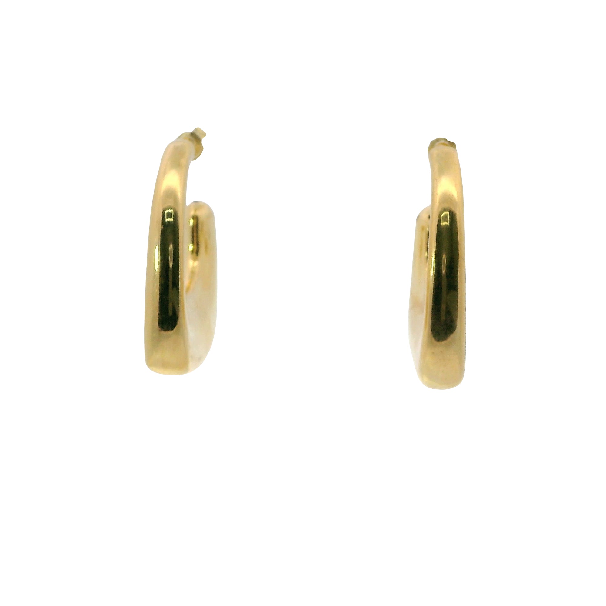 14KT Gold Earrings Large Plain Puff 6mm Half Hoops Square with Push Back Post and Butterfly Backs