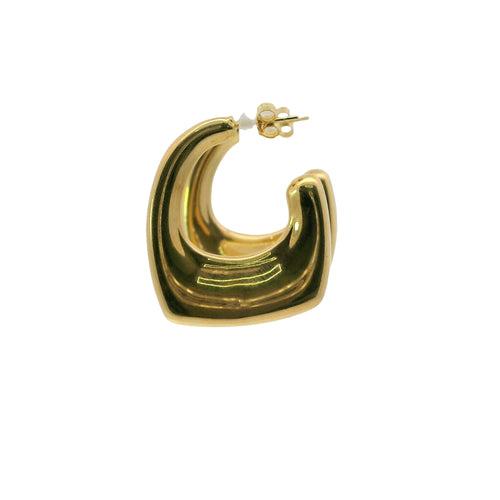 14KT Gold Earrings Large Plain Puff 6mm Half Hoops Square with Push Back Post and Butterfly Backs