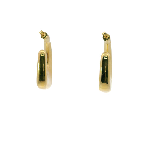 14KT Gold Earrings Large Plain Puff 6mm Half Hoops Square with Push Back Post and Butterfly Backs