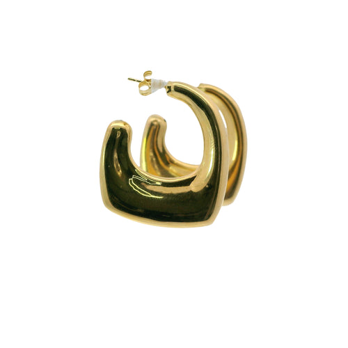 14KT Gold Earrings Large Plain Puff 6mm Half Hoops Square with Push Back Post and Butterfly Backs