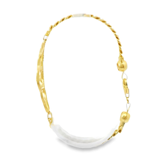 14KT Gold Bracelet Women's Lucky "7" Western Plaque with White CZ Stones Borders, Evil Eye, Cross, Clover, Elephant and White CZ Stone End Cuban Link Lobster Clasp Band