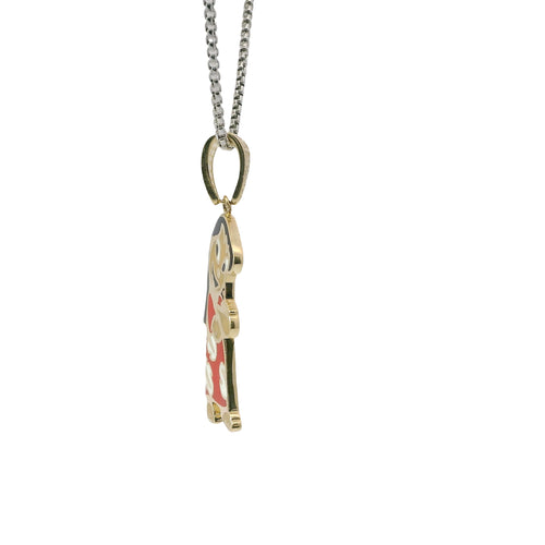14KT Gold Charm Medium Enamel Lilo with White CZ Stones Bell