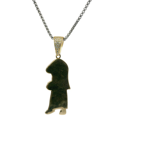 14KT Gold Charm Medium Enamel Lilo with White CZ Stones Bell