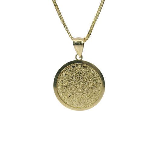 14KT Gold Charm Medium Myan Calander Coin with Diamond Cut Edge and Plain Bell