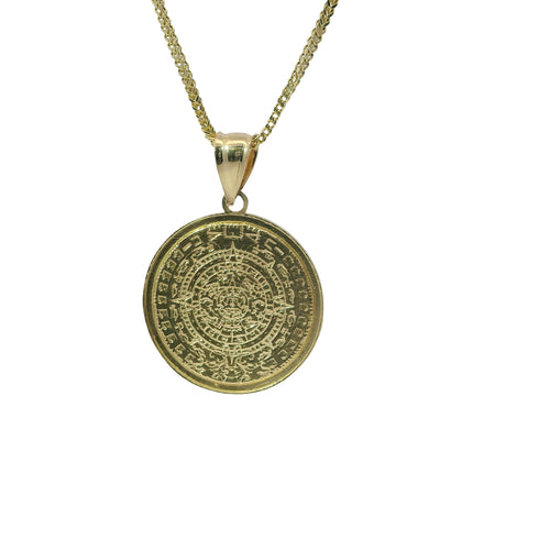 14KT Gold Charm Medium Myan Calander Coin with Diamond Cut Edge and Plain Bell