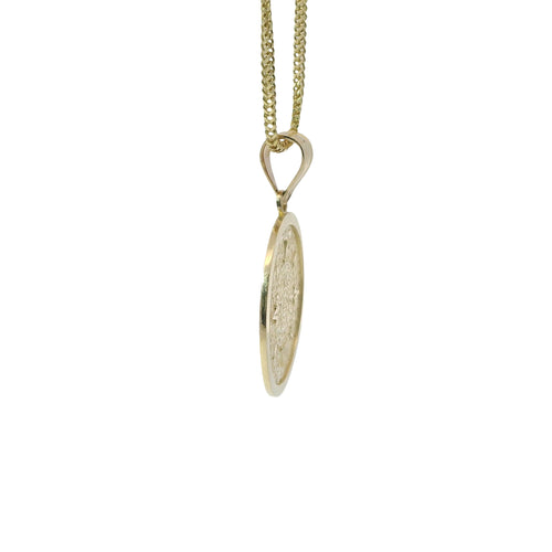 14KT Gold Charm Medium Myan Calander Coin with Diamond Cut Edge and Plain Bell
