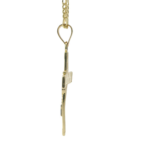 14KT Gold Charm Large Two Tone Rosary Bead Cross with Plain Band