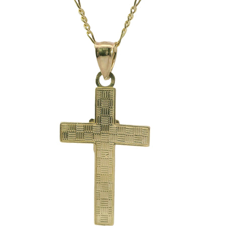 14KT Gold Charm Large Two Tone Rosary Bead Cross with Plain Band