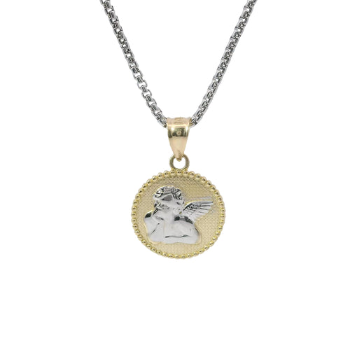 14KT Gold Charm Mini Two Tone Cupid Coin with Plain Bell