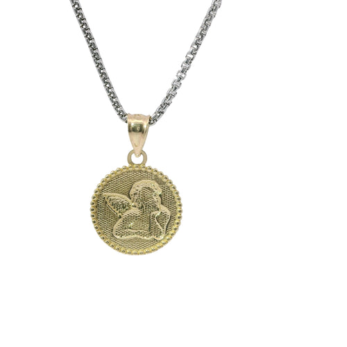 14KT Gold Charm Mini Two Tone Cupid Coin with Plain Bell