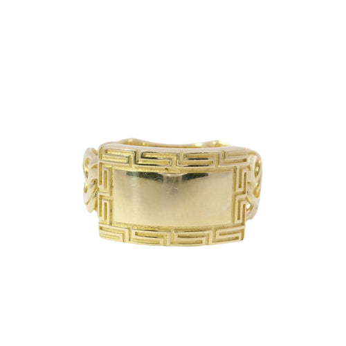 14KT Gold Ring Women's Mini Name Plate Greek Border Chino Band