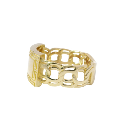 14KT Gold Ring Women's Mini Name Plate Greek Border Chino Band