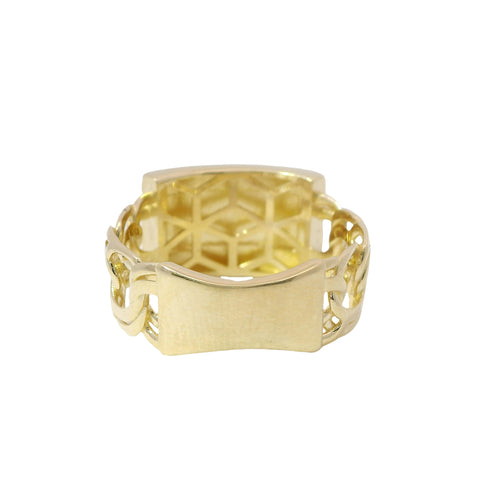 14KT Gold Ring Women's Mini Name Plate Greek Border Chino Band