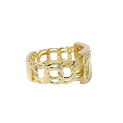 14KT Gold Ring Women's Mini Name Plate Greek Border Chino Band