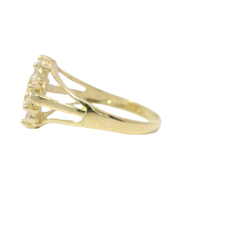 14KT Gold Ring Women's Mini Round Quincenaera "15" Center with White CZ Stone Border with Plain Double Split Band