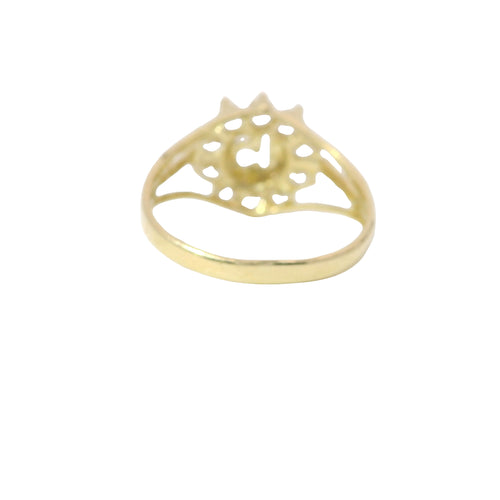 14KT Gold Ring Women's Mini Round Quincenaera "15" Center with White CZ Stone Border with Plain Double Split Band