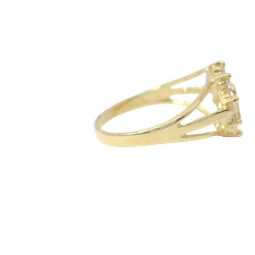14KT Gold Ring Women's Mini Round Quincenaera "15" Center with White CZ Stone Border with Plain Double Split Band
