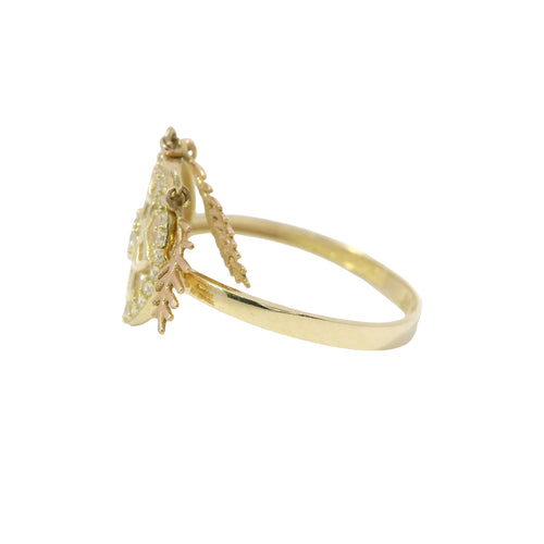 14KT Gold Ring Women's Two Tone Mini Dream Catcher with Plain Band