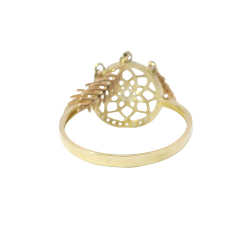 14KT Gold Ring Women's Two Tone Mini Dream Catcher with Plain Band