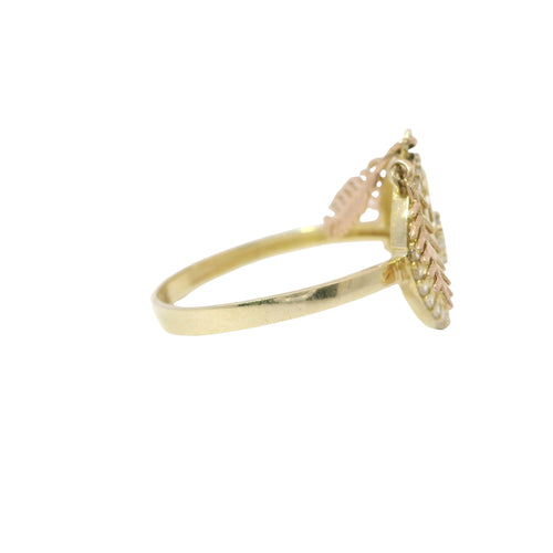 14KT Gold Ring Women's Two Tone Mini Dream Catcher with Plain Band