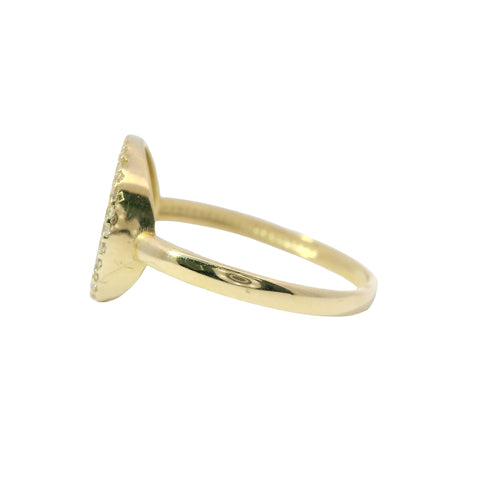 14KT Gold Ring Women's Mini Round Tree of Life White CZ Stone Border Plain Band