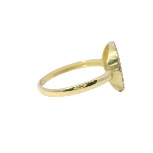 14KT Gold Ring Women's Mini Round Tree of Life White CZ Stone Border Plain Band