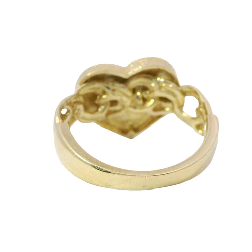 14KT Gold Ring Women's Plain Engravable Heart Center with Sandblasted Edge and Chino Link Band