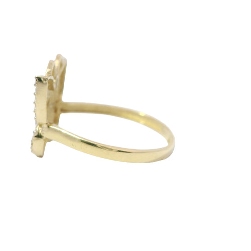 14KT Gold Ring Women's Open Stripe Butterfly with White CZ Stones Border and Plain Band