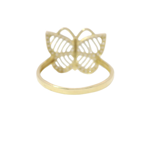 14KT Gold Ring Women's Open Stripe Butterfly with White CZ Stones Border and Plain Band