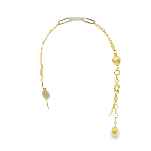 14KT Gold Bracelet Women's Alternating Paperclip Link and Plain Round Discs with White CZ Stone End Lobster Clasp