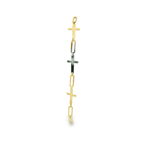 14KT Gold Bracelet Alternating Plain Paperclip Link Cross
