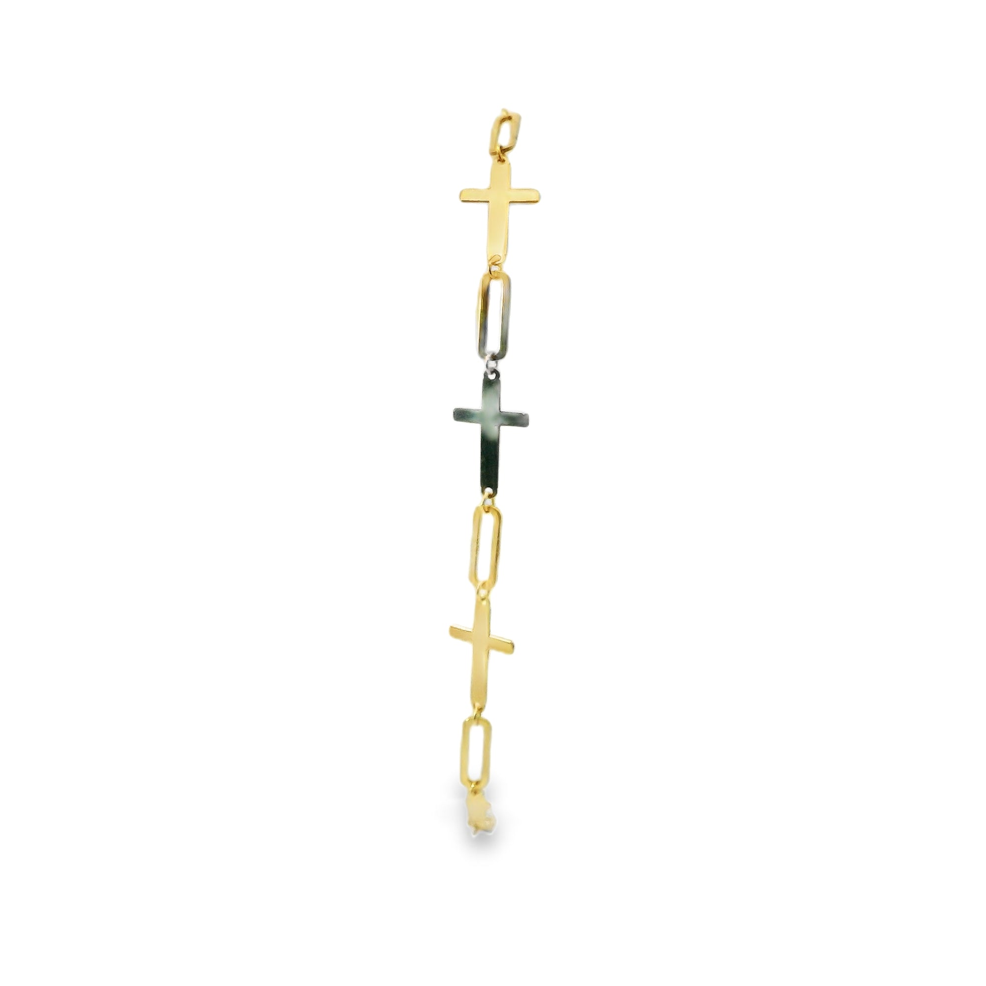 14KT Gold Bracelet Alternating Plain Paperclip Link Cross