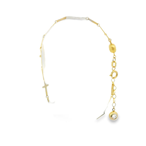 14KT Gold Bracelet Alternating Plain Paperclip Link Cross