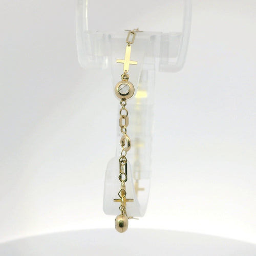 14KT Gold Bracelet Alternating Plain Paperclip Link Cross