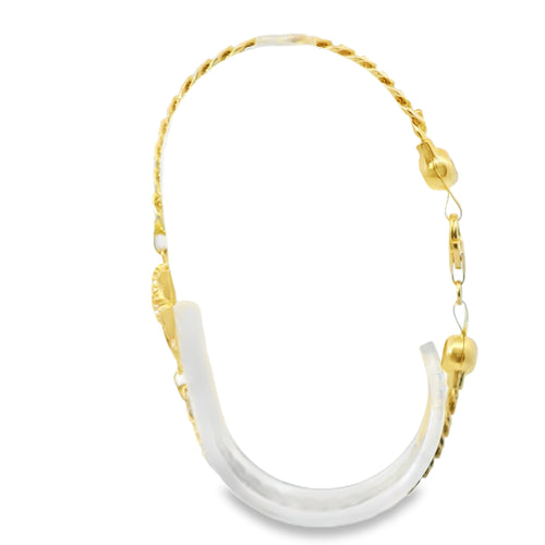 14KT Gold Bracelet Women's Single Charm Dark Pink Eyed Elephant with White CZ Stones Blanket and White CZ Stone End Cuban Link Lobster Clasp Band