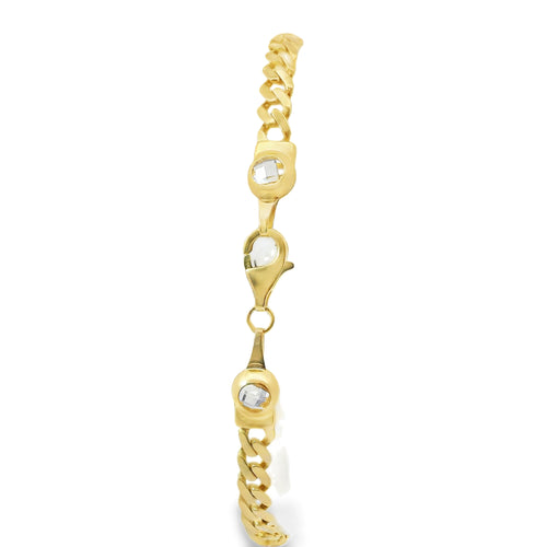 14KT Gold Bracelet Women's Single Charm Dark Pink Eyed Elephant with White CZ Stones Blanket and White CZ Stone End Cuban Link Lobster Clasp Band