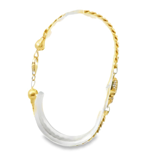 14KT Gold Bracelet Women's Single Charm Dark Pink Eyed Elephant with White CZ Stones Blanket and White CZ Stone End Cuban Link Lobster Clasp Band