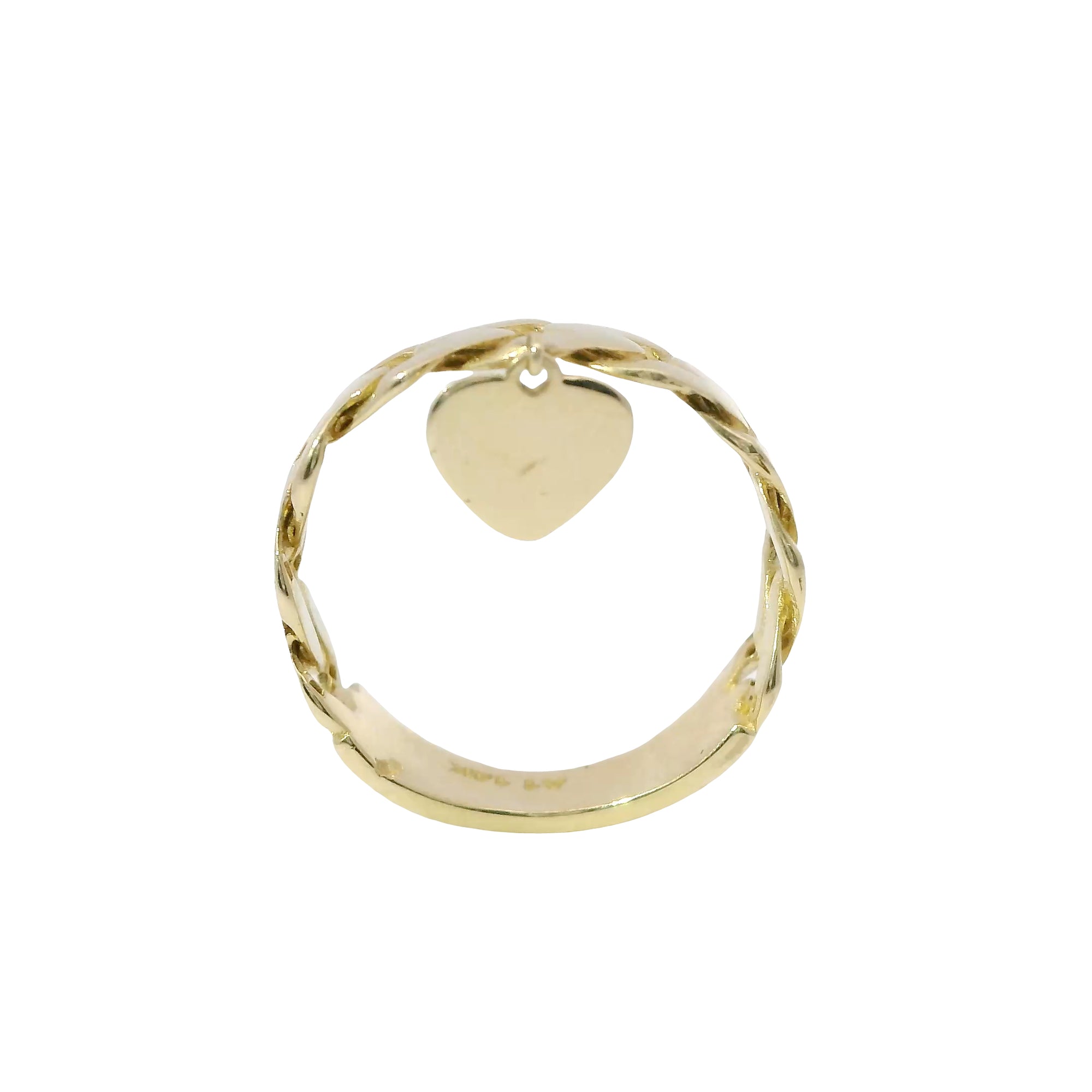 14KT Gold Ring Women's Plain Cuban Link with Dangling Heart Band