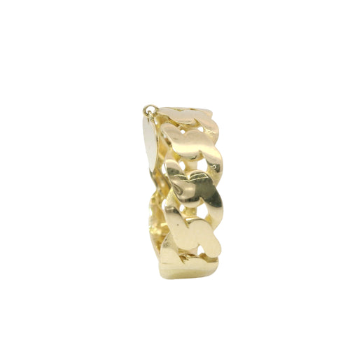 14KT Gold Ring Women's Plain Cuban Link with Dangling Heart Band