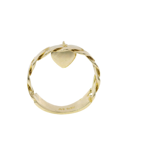 14KT Gold Ring Women's Plain Cuban Link with Dangling Heart Band