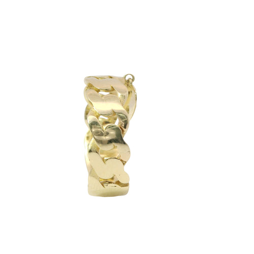 14KT Gold Ring Women's Plain Cuban Link with Dangling Heart Band