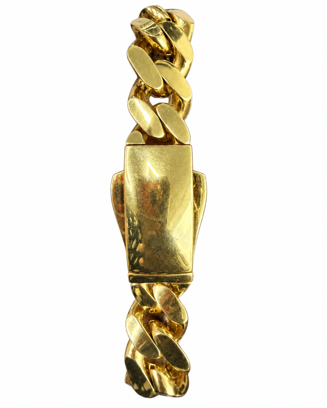 14KT Gold Bracelet Hollow Crown Miami Link with Plain Designer Style Lock 12.5mm