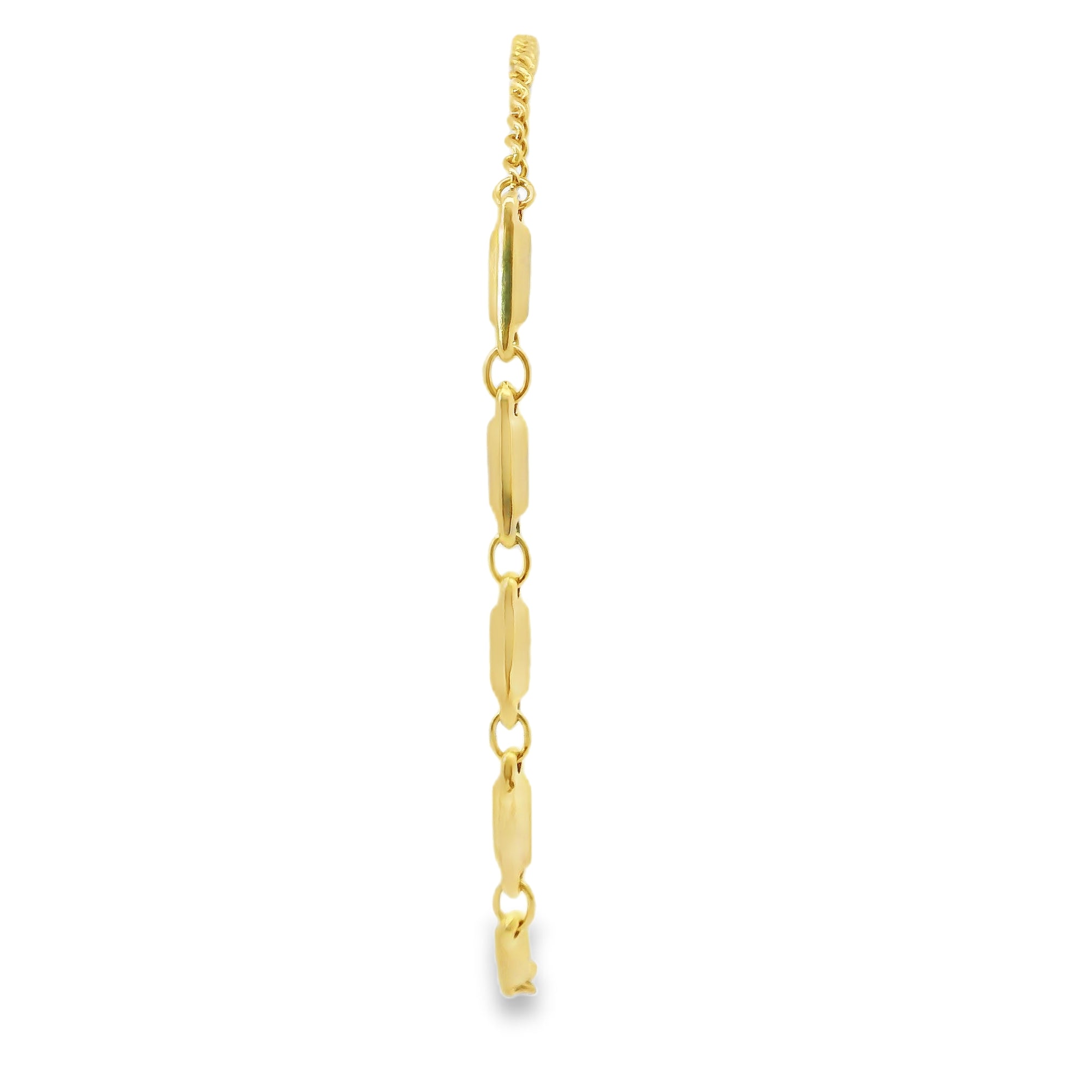 14KT Gold Bracelet Women's Five Charm Plain Cylinders with White CZ Stone End Cable Link Lobster Clasp Band