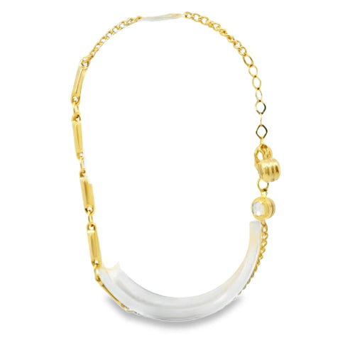 14KT Gold Bracelet Women's Five Charm Plain Cylinders with White CZ Stone End Cable Link Lobster Clasp Band